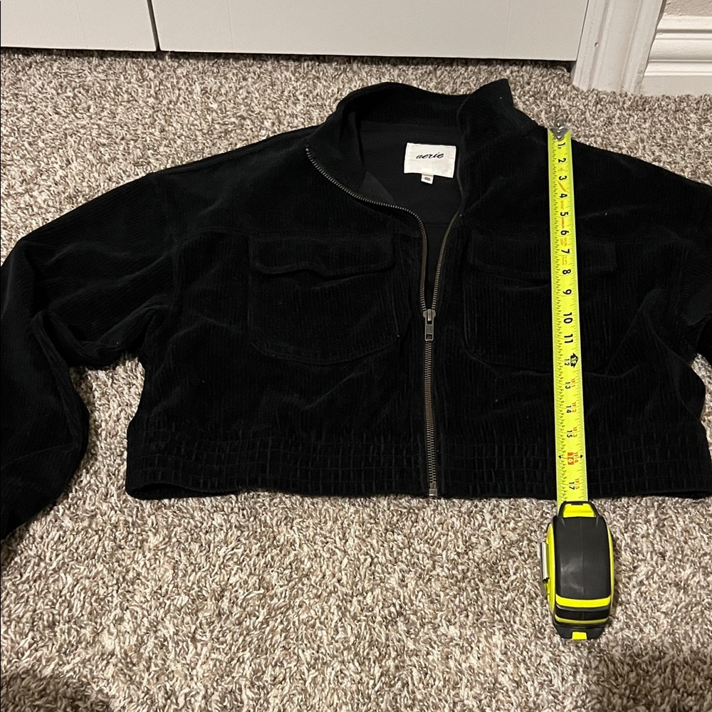 aerie Black Corduroy Cropped Zip-Up Jacket